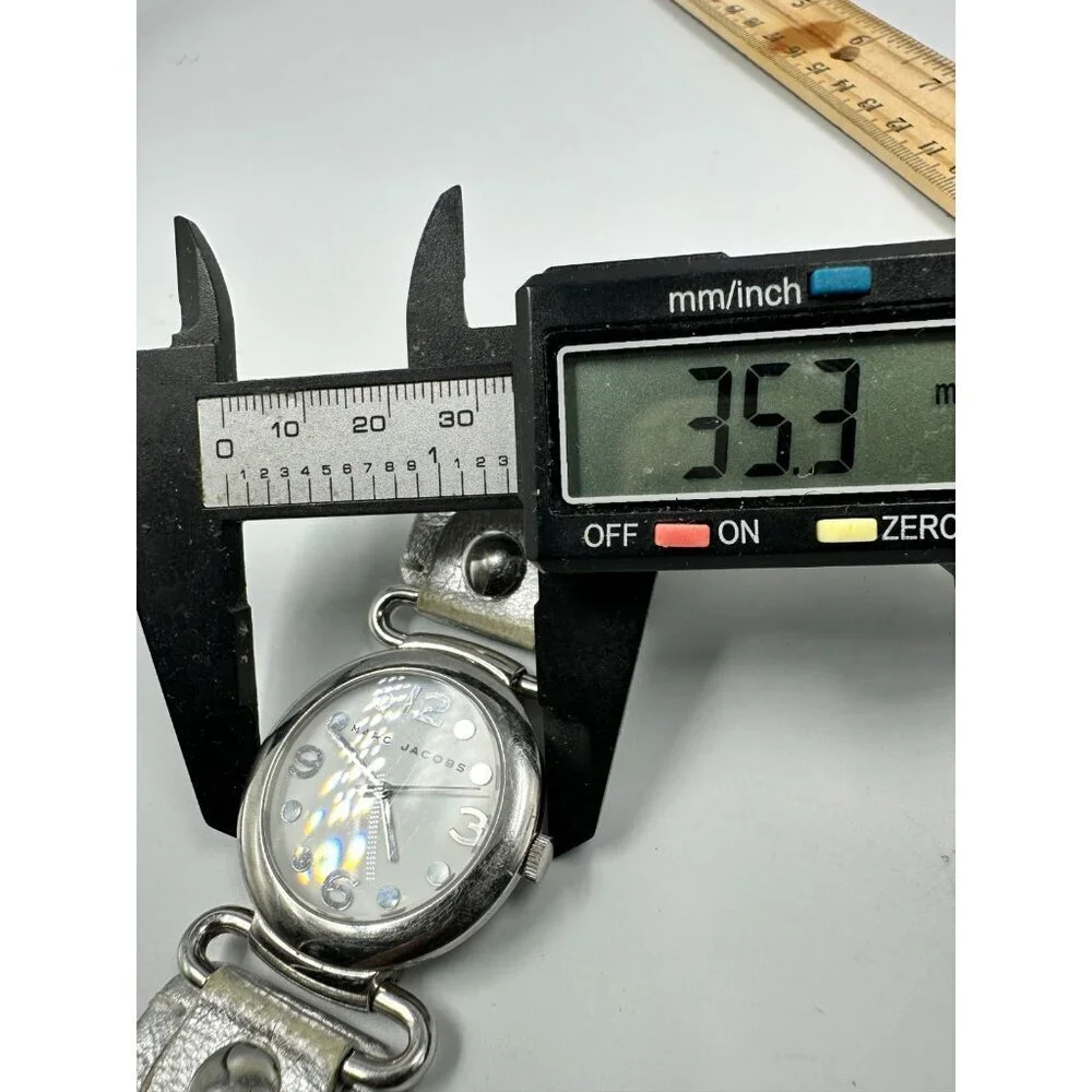 Marc Jacobs Watch Women Silver Tone White Dial Leather Band New Battery